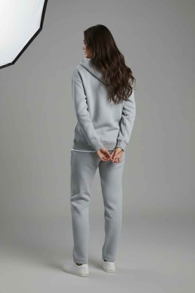 Women's Essential Grey Quarter-Zip Hoodie and Jogger Set