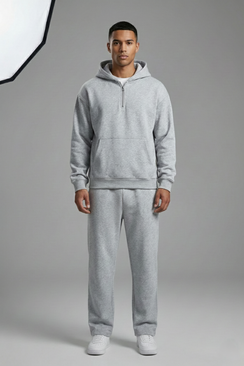 Men's Premium Grey Quarter-Zip Fleece Tracksuit