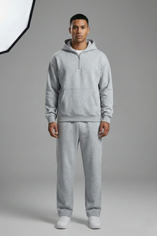 Men's Premium Grey Quarter-Zip Fleece Tracksuit