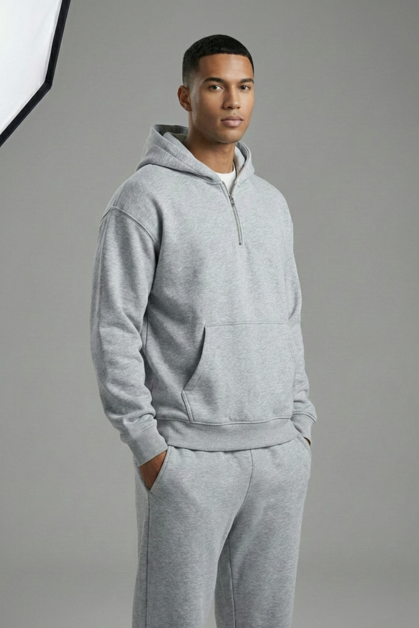 Men's Premium Grey Quarter-Zip Fleece Tracksuit