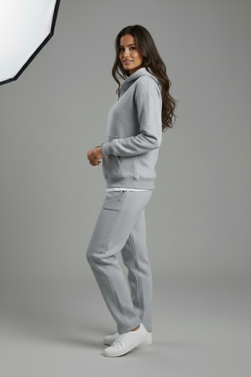 Women's Essential Grey Quarter-Zip Hoodie and Jogger Set